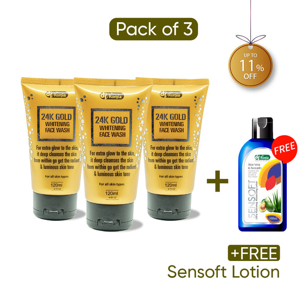 24K Gold Face Wash 3 Packs + Sensoft Lotion