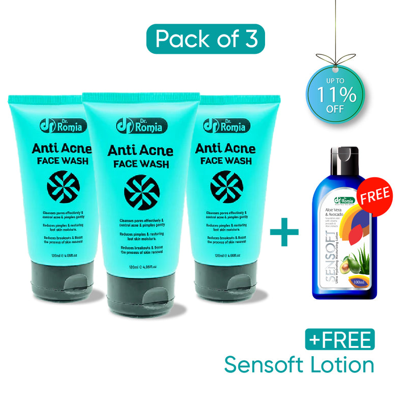 Anti Acne Face Wash 3 Packs + Free Sensoft Lotion